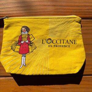 L'Occitane Christmas Holiday Makeup Bag Pouch in Yellow Cotton Canvas